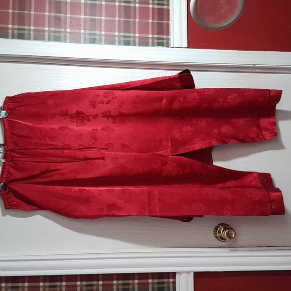 Vintage Halston Pajamas Asian Kimono Style Loungewear Satin 2pc Set L - Picture 2 of 4